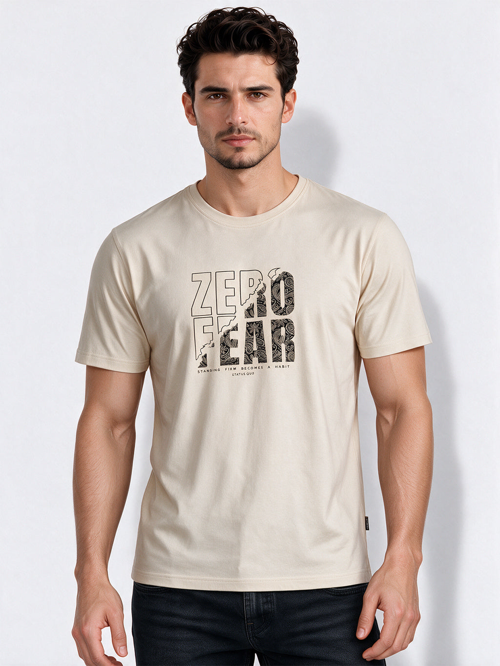Men's Cotton Blend Printed Round Neck Regular Fit T-Shirt