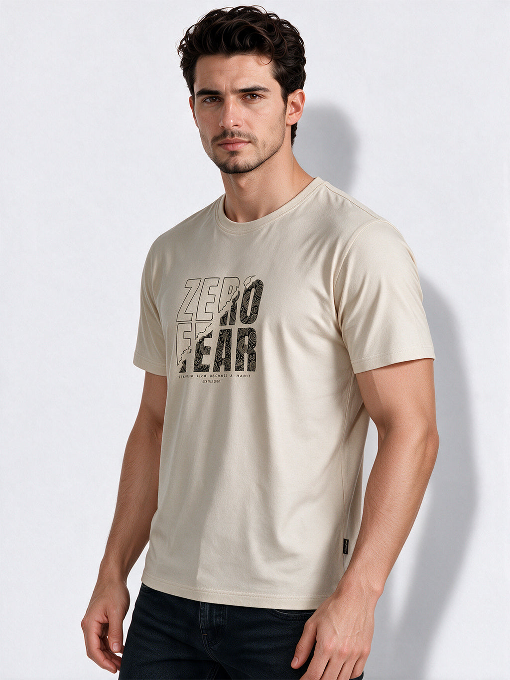 Men's Cotton Blend Printed Round Neck Regular Fit T-Shirt