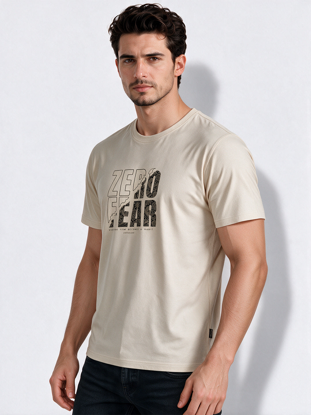 Men's Cotton Blend Printed Round Neck Regular Fit T-Shirt