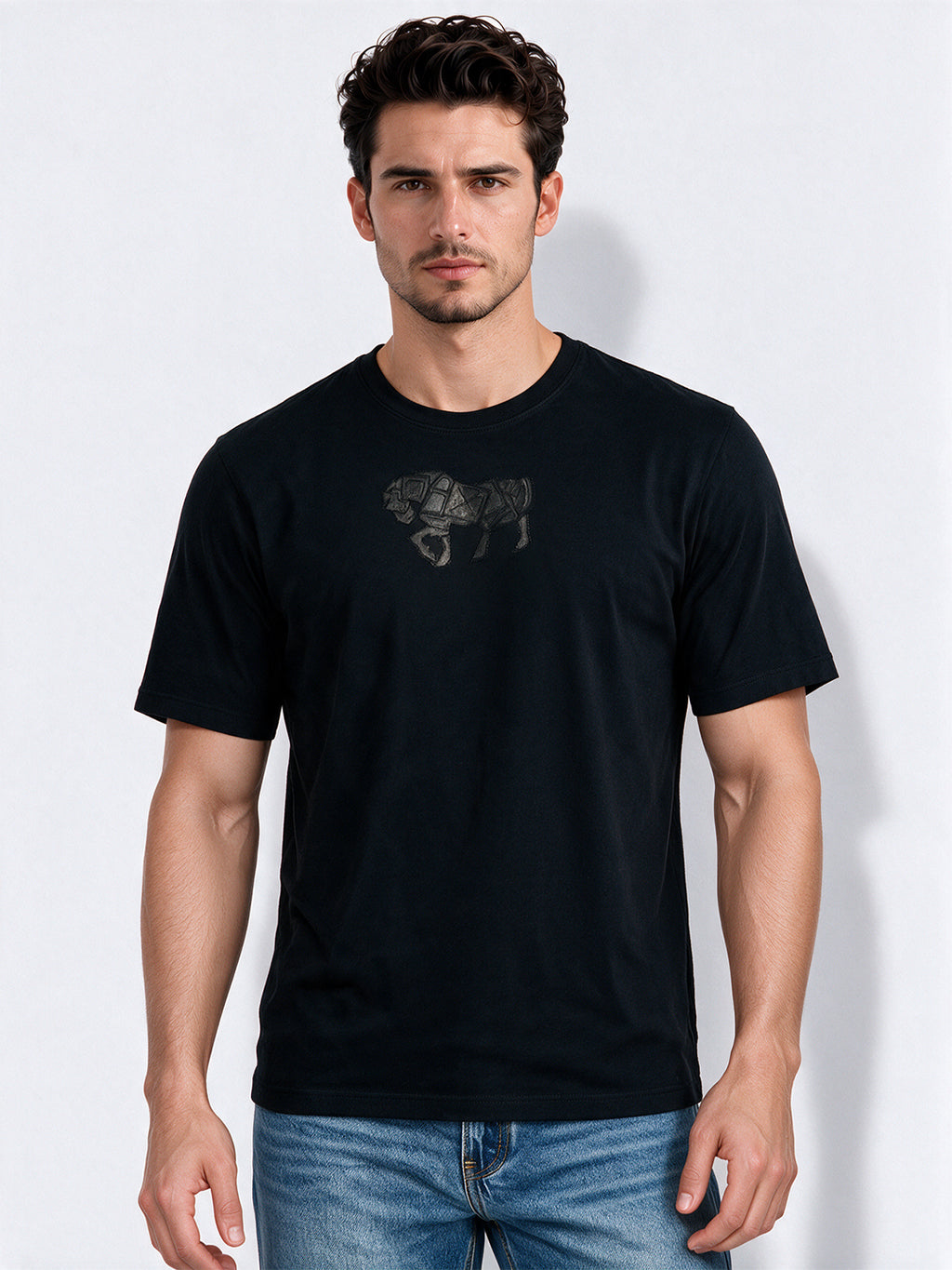 Men's Cotton Blend Printed Round Neck Regular Fit T-Shirt
