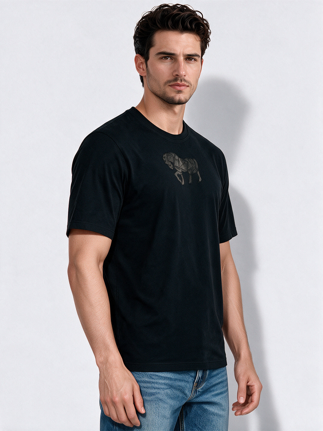 Men's Cotton Blend Printed Round Neck Regular Fit T-Shirt