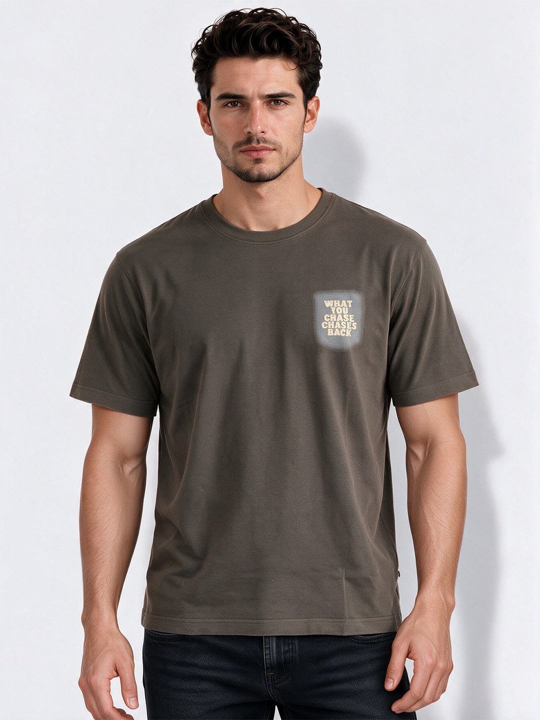 Men's Cotton Blend Printed Round Neck Regular Fit T-Shirt