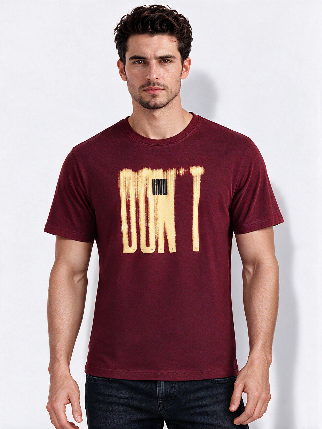 Men's Cotton Blend Printed Round Neck Regular Fit T-Shirt