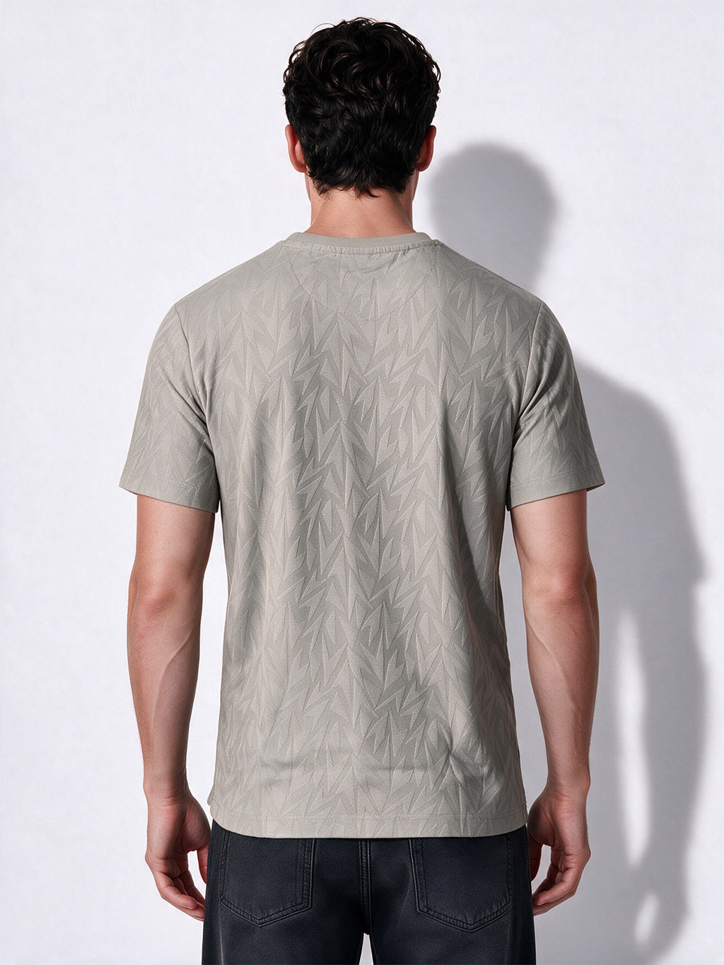 Men's Blended Jacquard Round Neck Regular Fit T-Shirt
