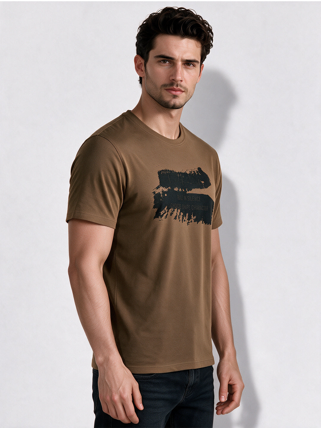 Men's Cotton Blend Printed Round Neck Regular Fit T-Shirt
