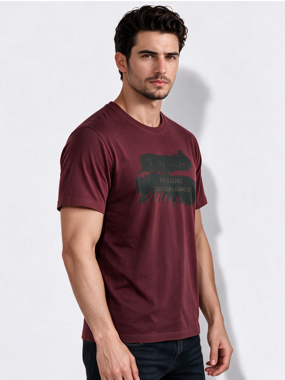Men's Cotton Blend Printed Round Neck Regular Fit T-Shirt