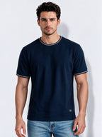 Men's Blended Jacquard Round Neck Regular Fit T-Shirt