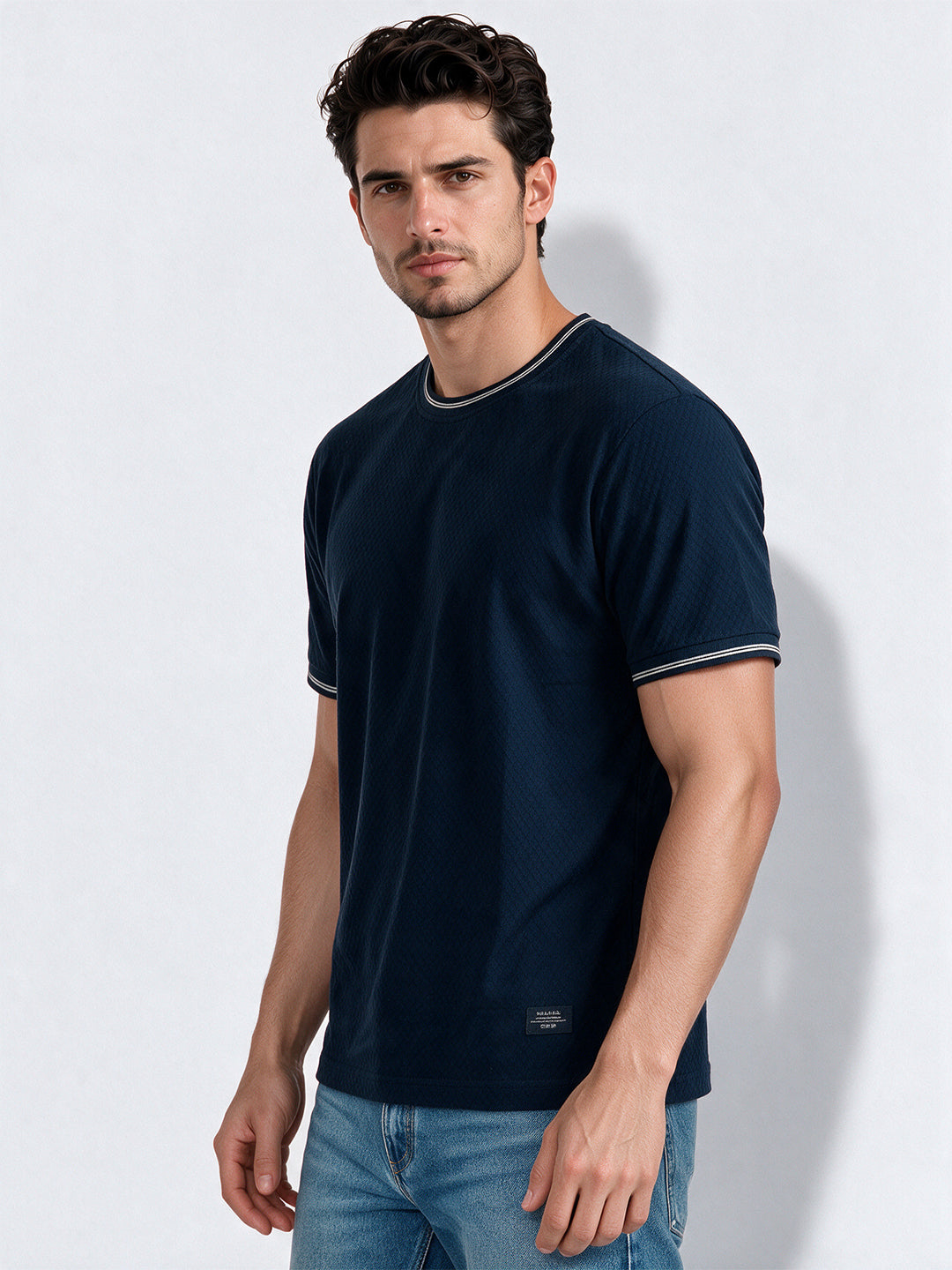 Men's Blended Jacquard Round Neck Regular Fit T-Shirt