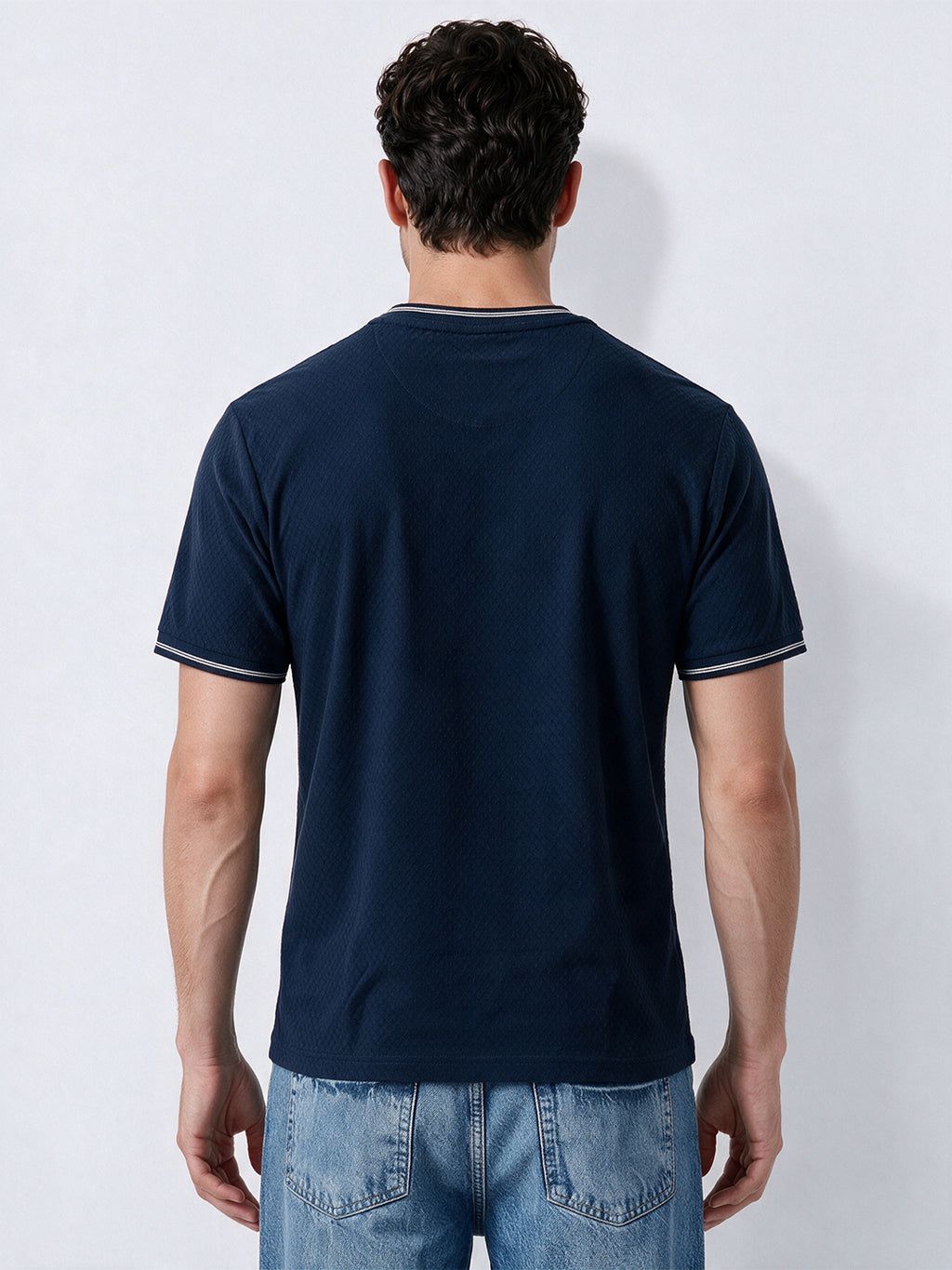 Men's Blended Jacquard Round Neck Regular Fit T-Shirt