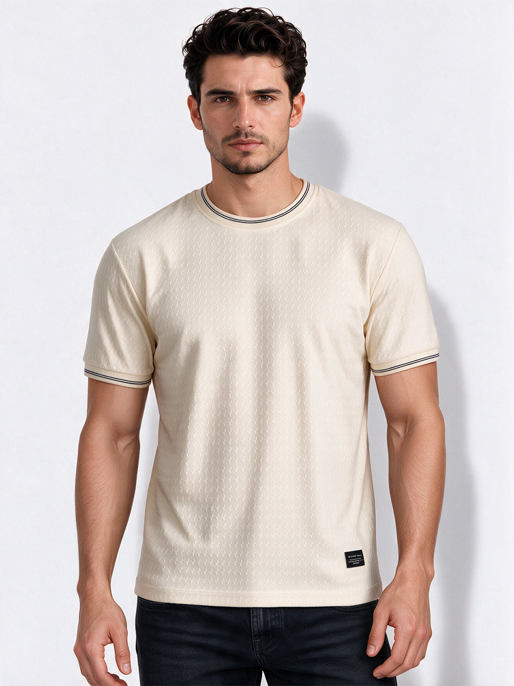 Men's Blended Jacquard Round Neck Regular Fit T-Shirt