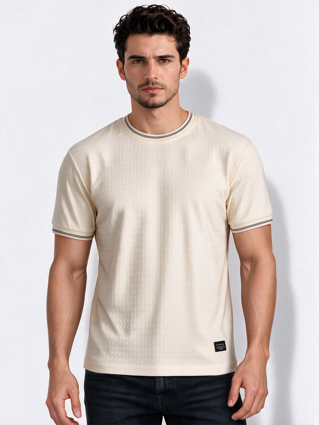 Men's Blended Jacquard Round Neck Regular Fit T-Shirt