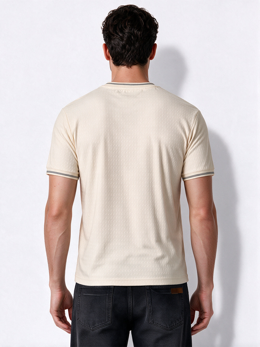 Men's Blended Jacquard Round Neck Regular Fit T-Shirt
