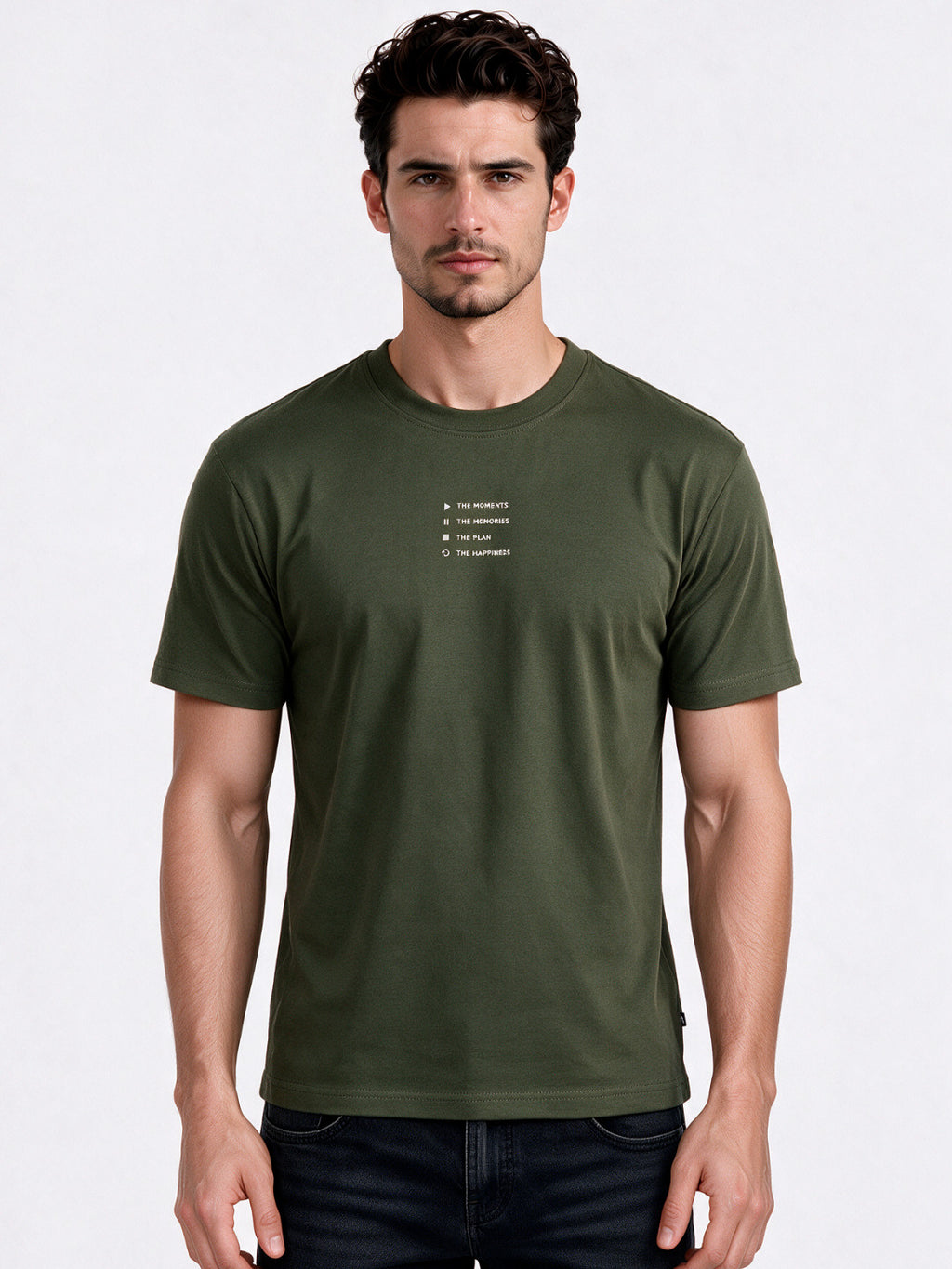Olive Regular Fit Printed Tshirt