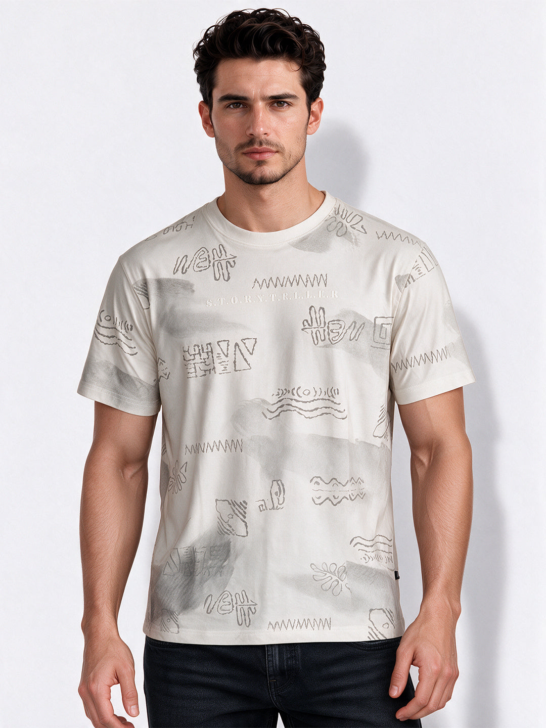 Men's Blended Printed Round Neck Regular Fit T-Shirt