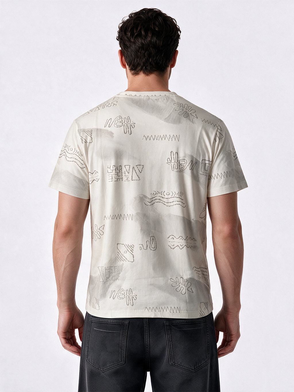 Men's Blended Printed Round Neck Regular Fit T-Shirt