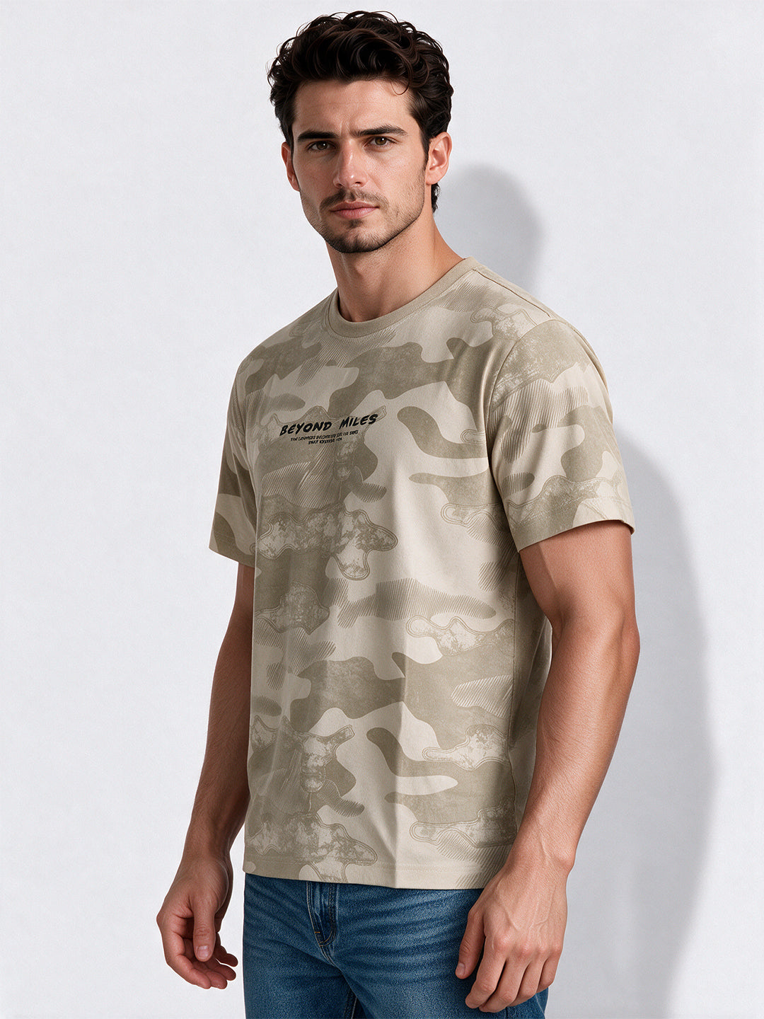 Men's Blended Printed Round Neck Regular Fit T-Shirt