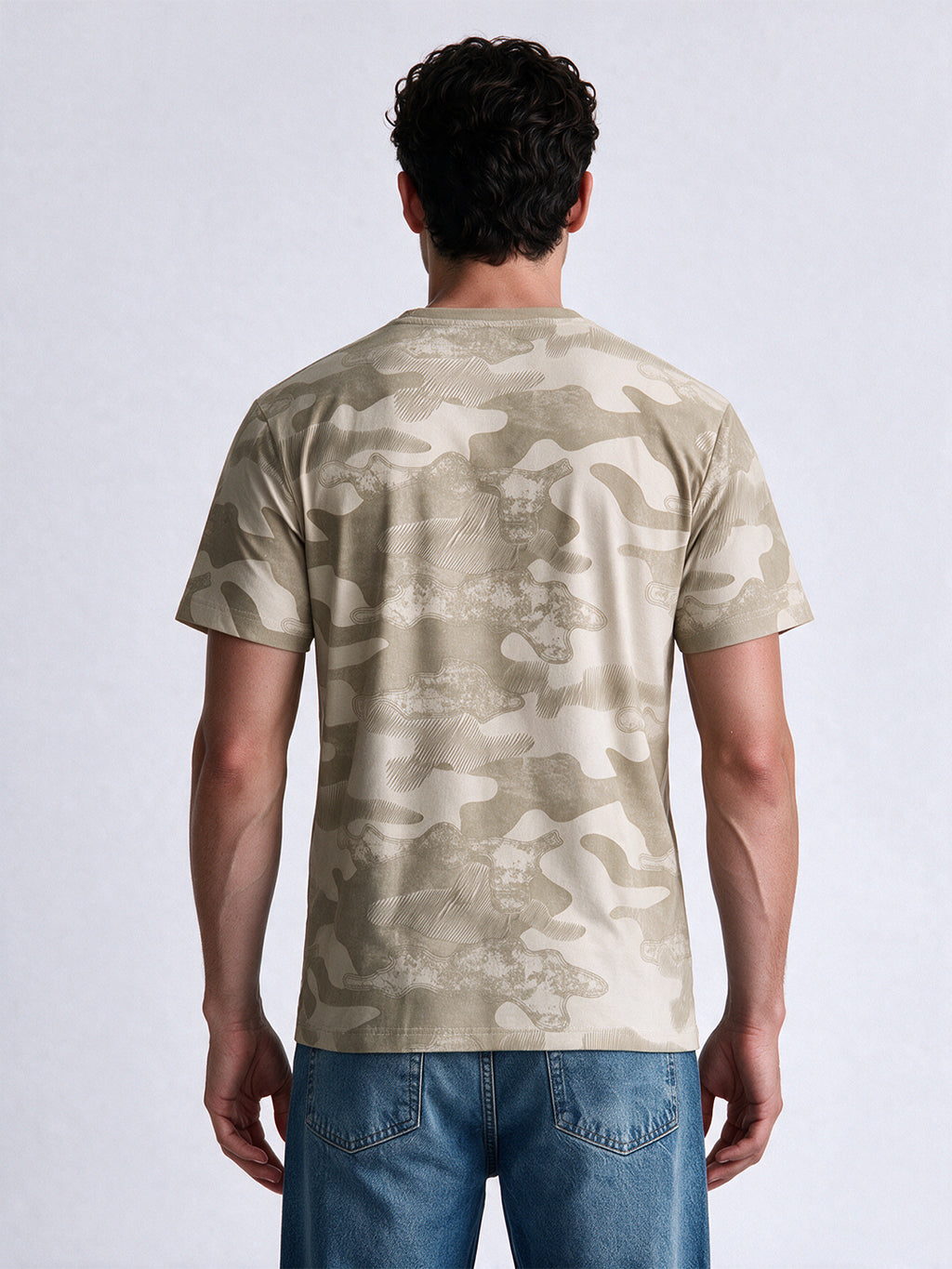 Men's Blended Printed Round Neck Regular Fit T-Shirt