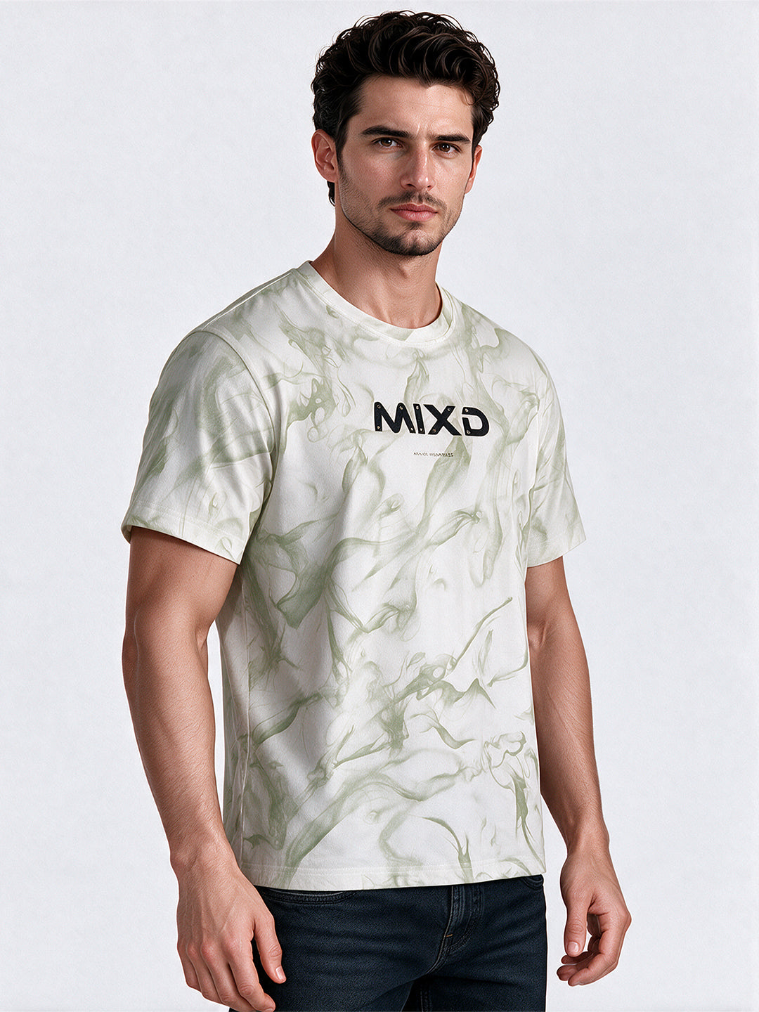 Printed Round Neck Blended Regular Fit T-Shirt