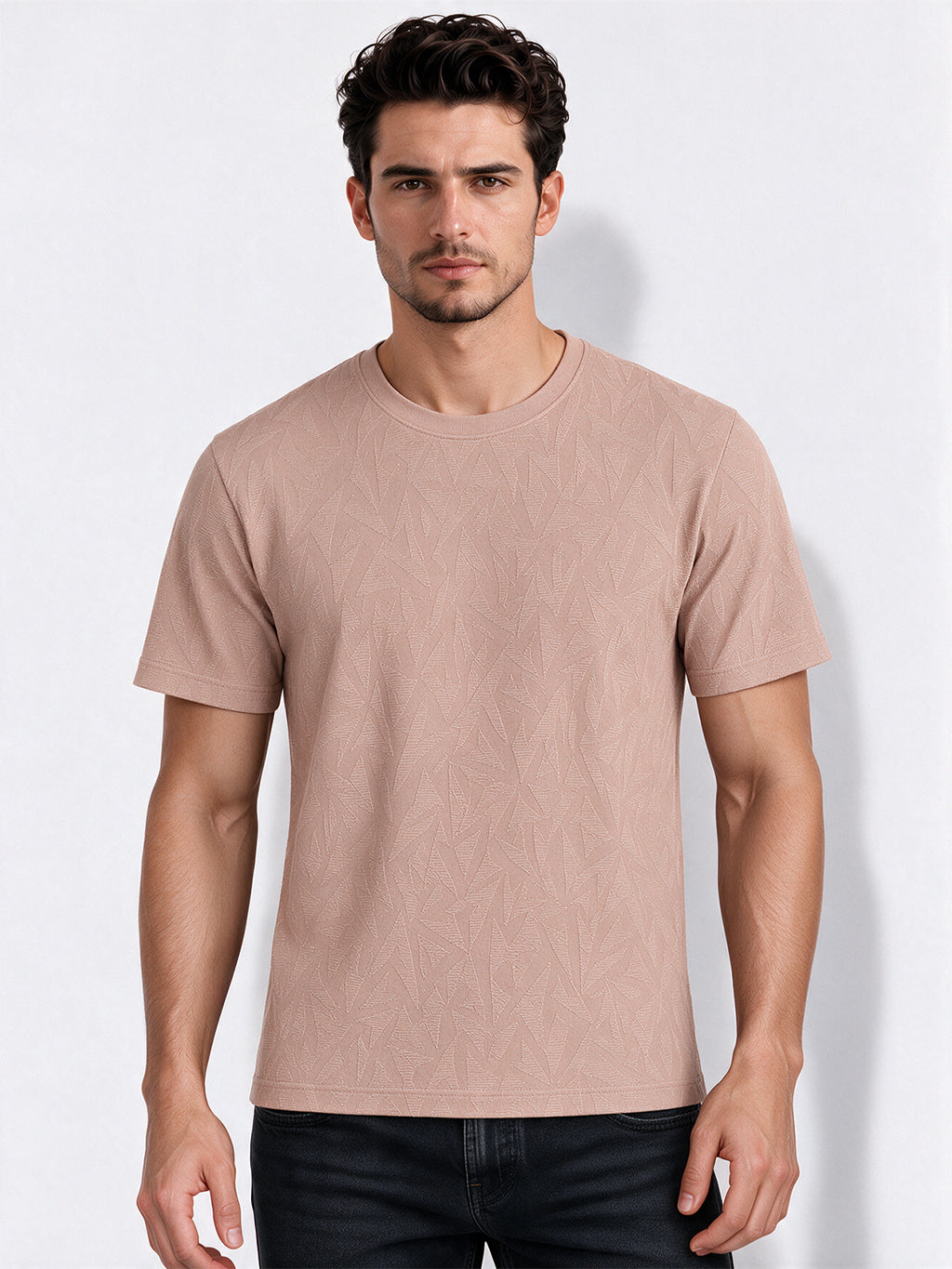 Men's Blended Jacquard Round Neck Regular Fit T-Shirt