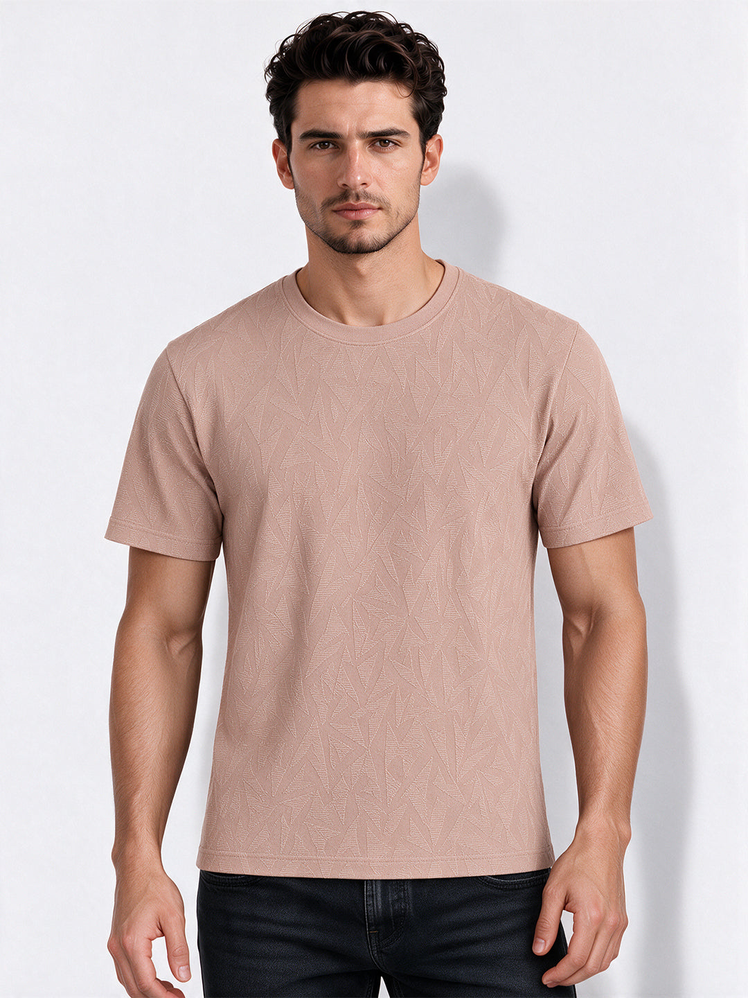 Men's Blended Jacquard Round Neck Regular Fit T-Shirt