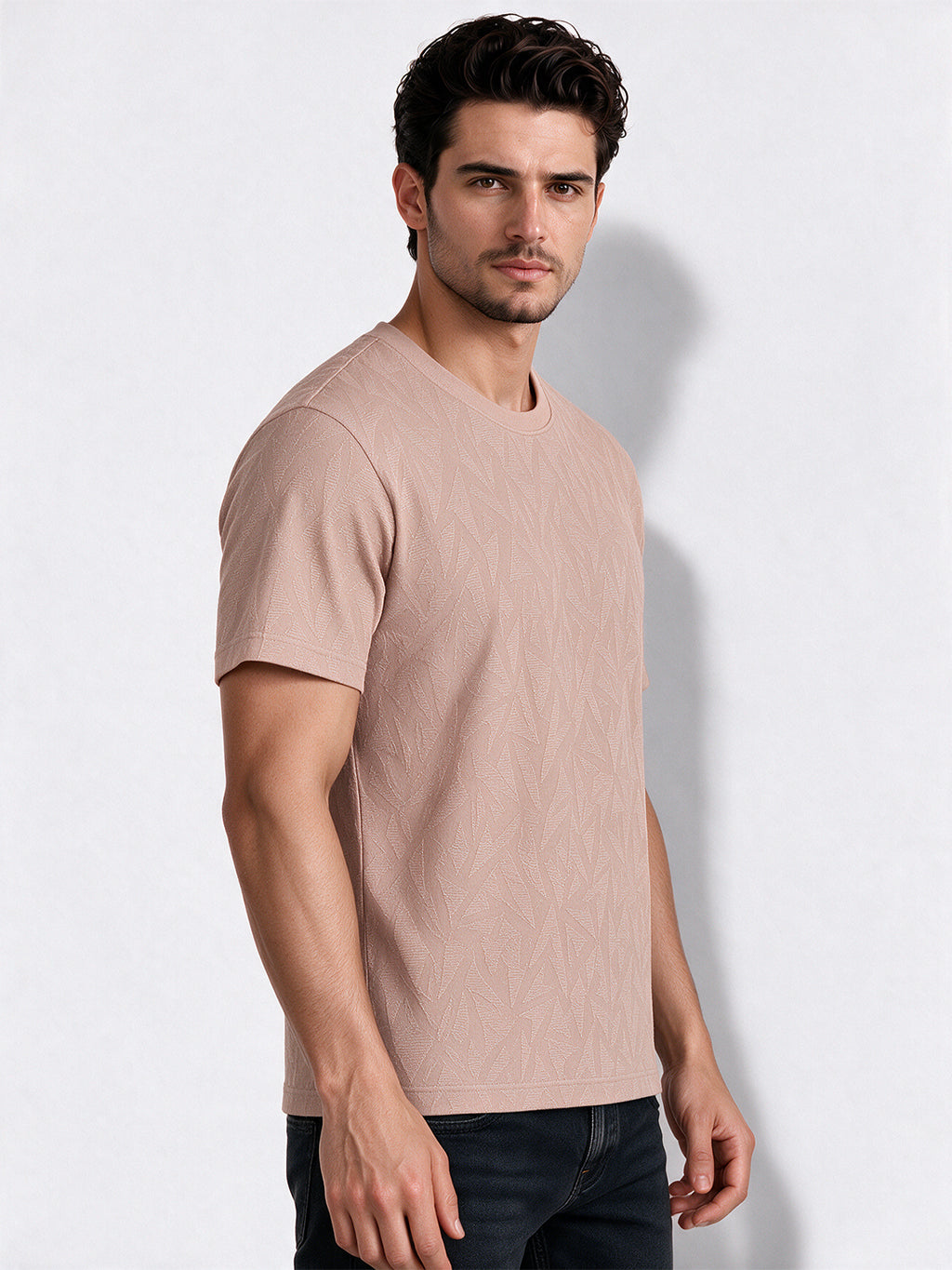 Men's Blended Jacquard Round Neck Regular Fit T-Shirt
