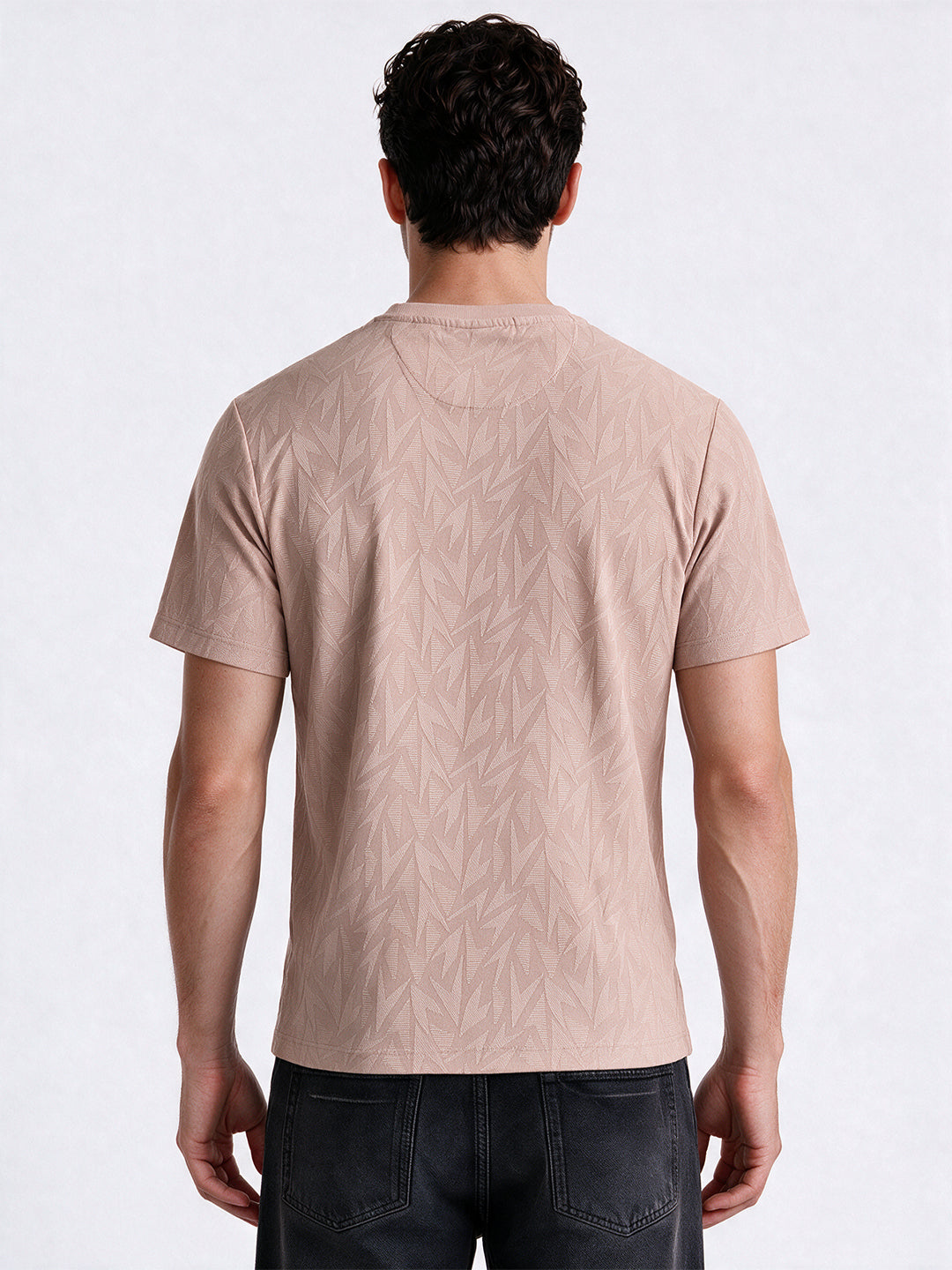 Men's Blended Jacquard Round Neck Regular Fit T-Shirt