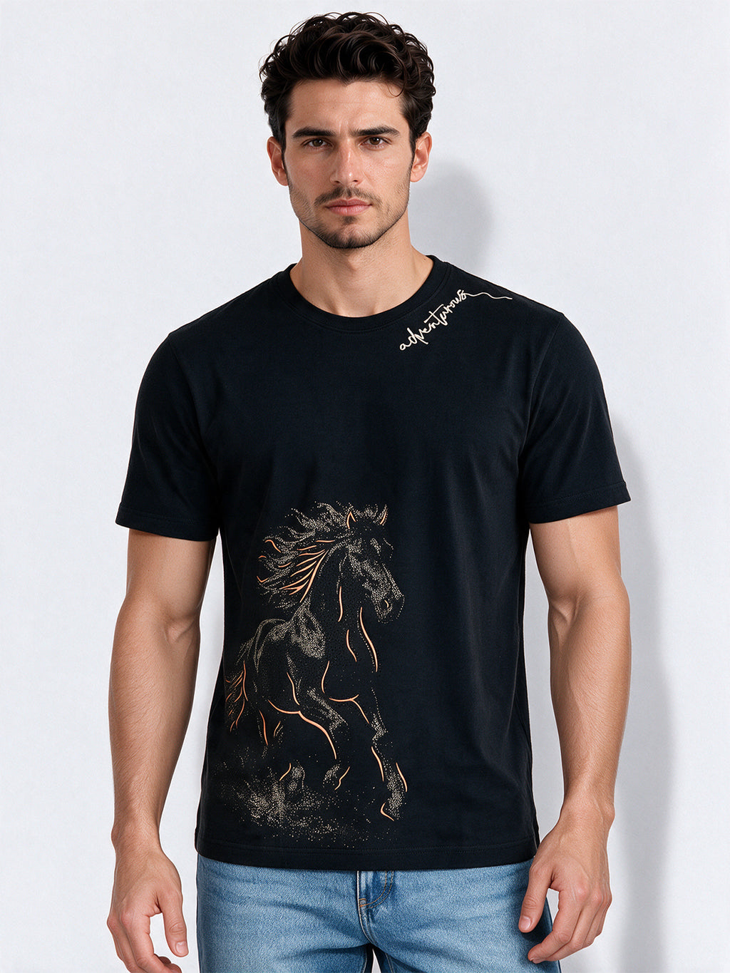 Men's Cotton Blend Printed Round Neck Regular Fit T-Shirt