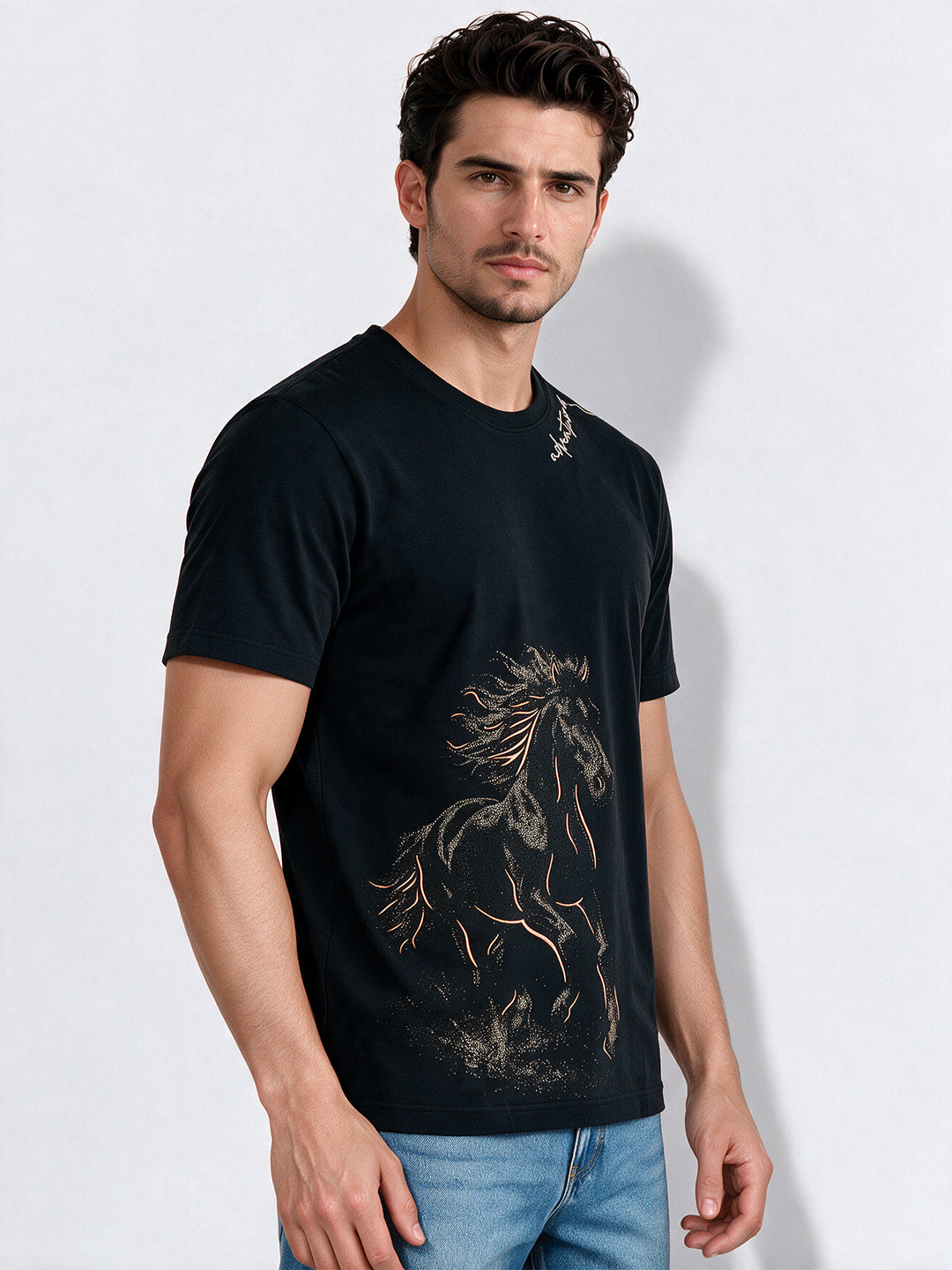 Men's Cotton Blend Printed Round Neck Regular Fit T-Shirt