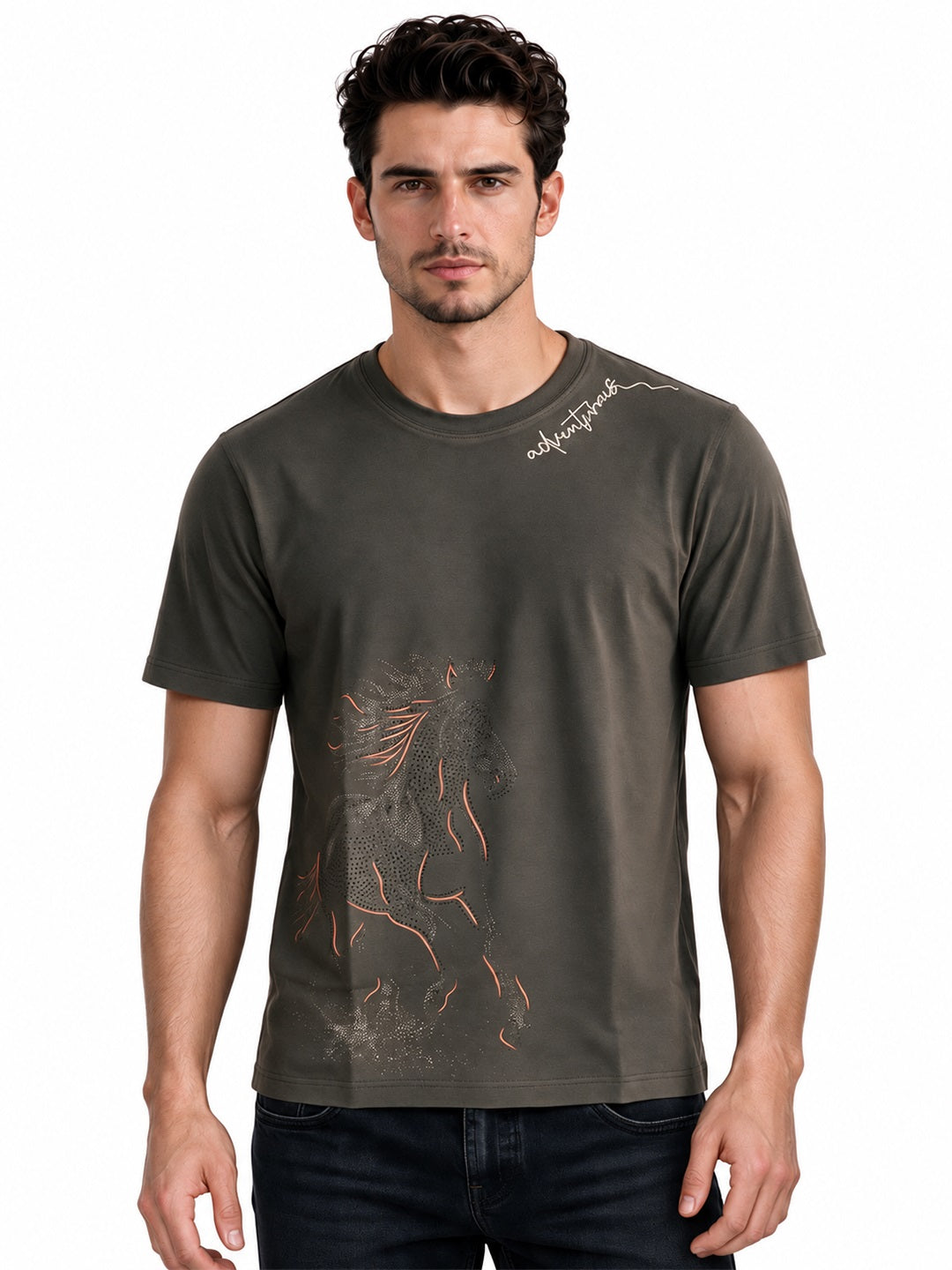 Cotton Blend Printed Round Neck Regular Fit T-Shirt