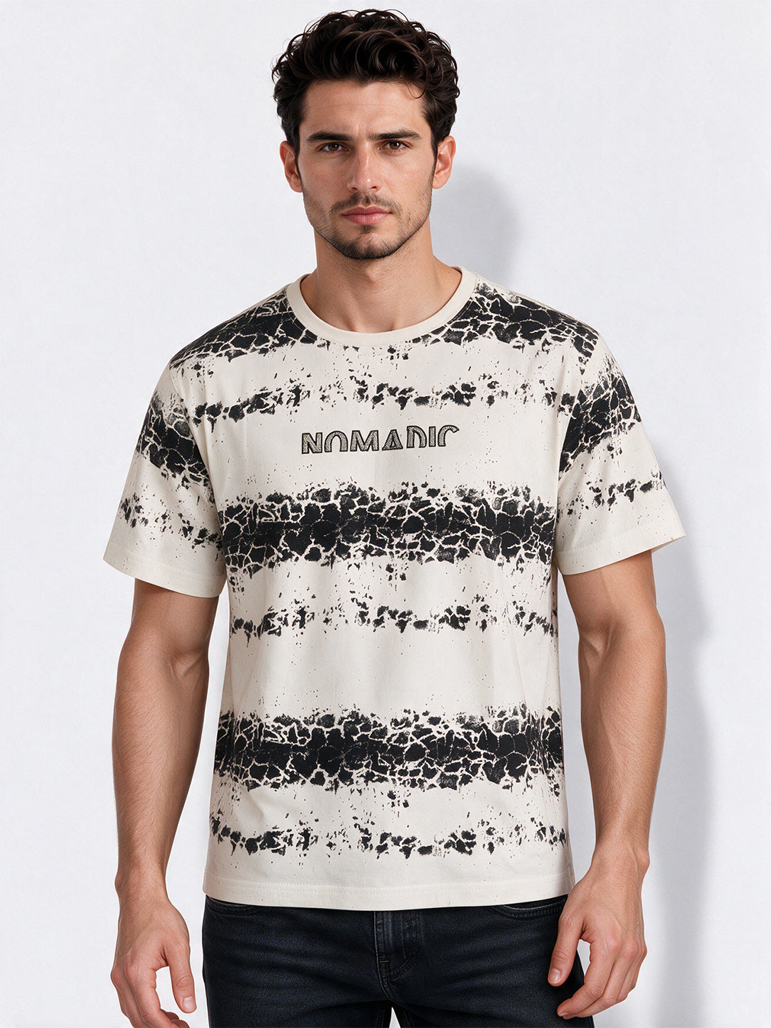 Men's Blended Printed Round Neck Regular Fit T-Shirt