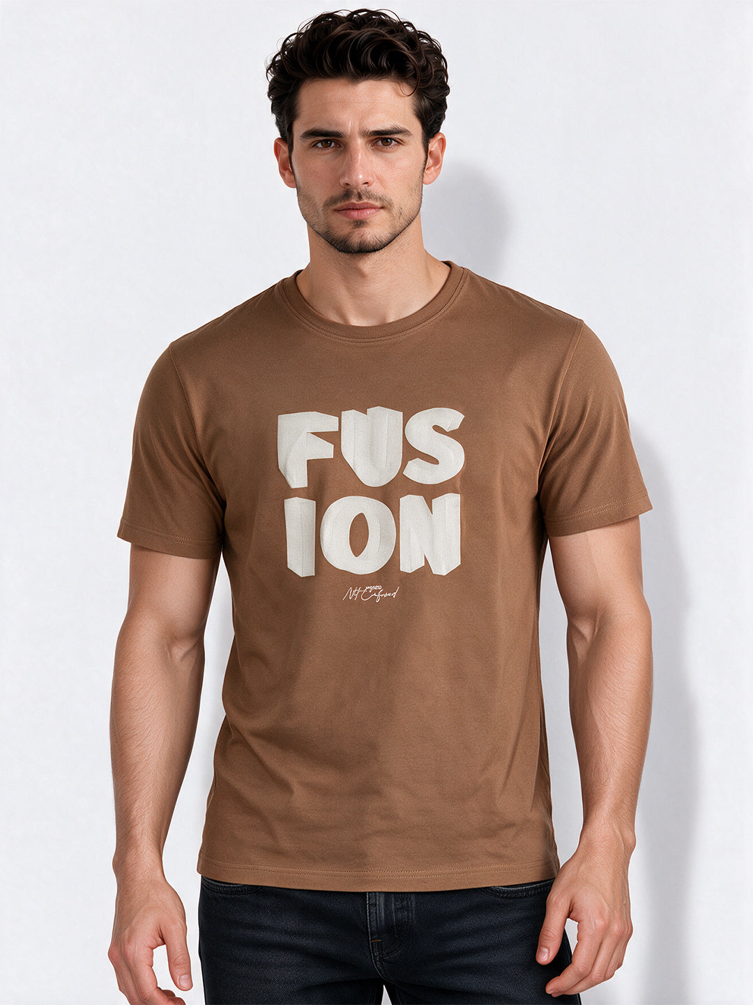 Men's Cotton Blend Printed Round Neck Regular Fit T-Shirt