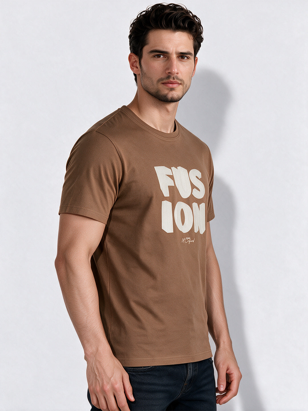 Men's Cotton Blend Printed Round Neck Regular Fit T-Shirt