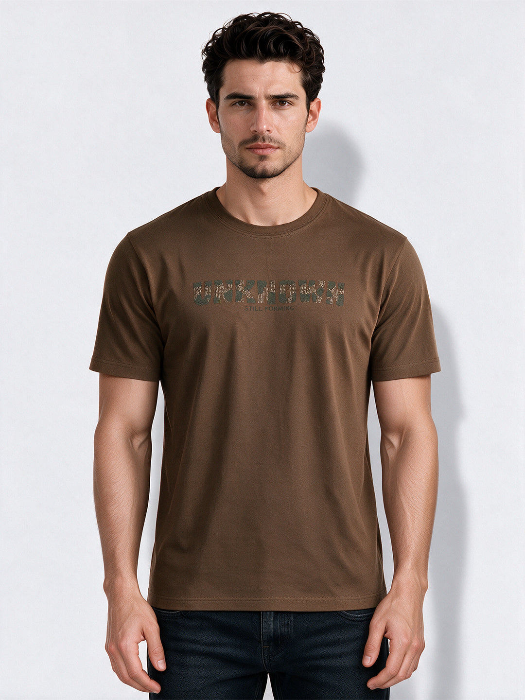 Men's Cotton Blend Printed Round Neck Regular Fit T-Shirt
