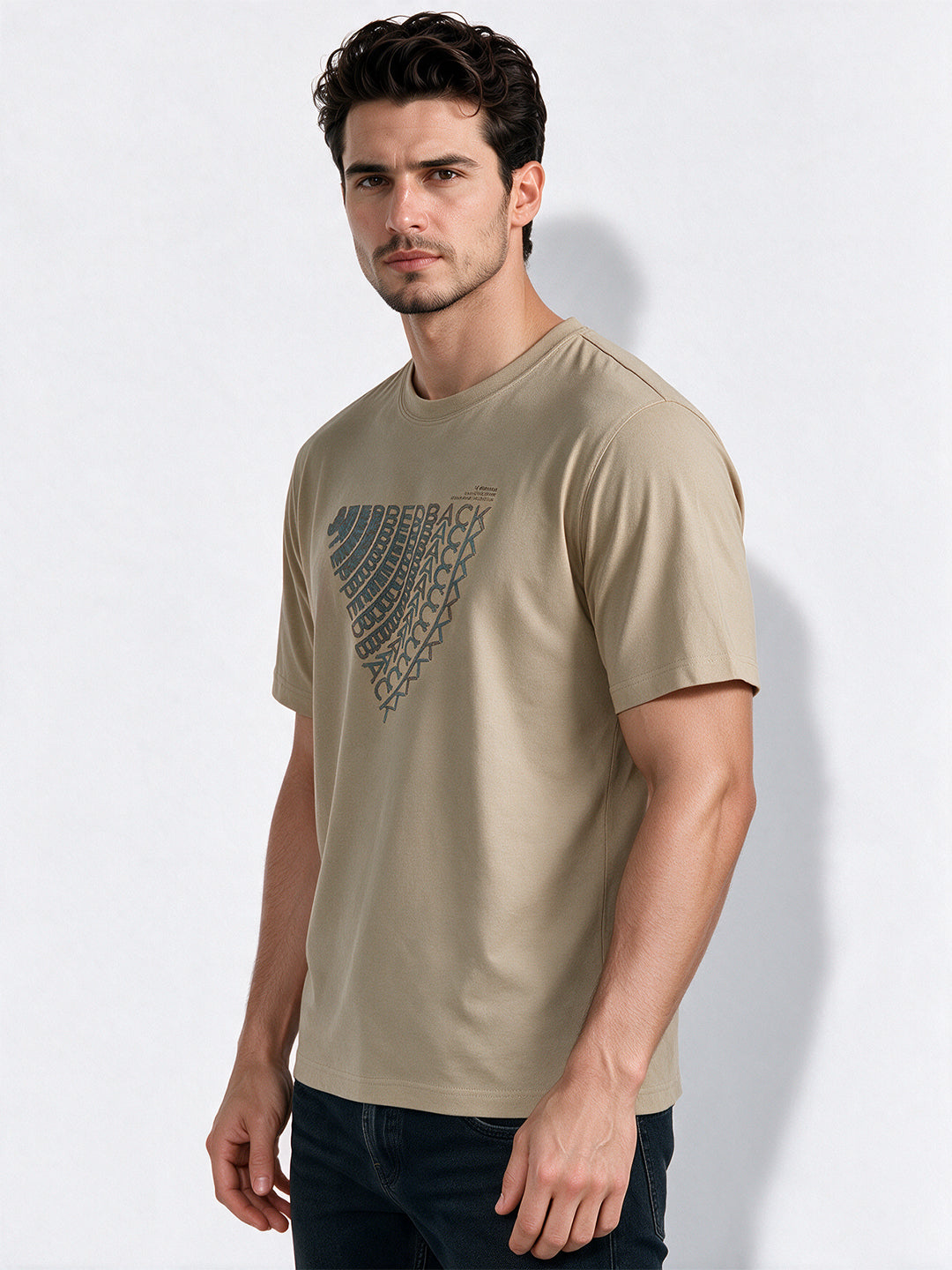 Men's Cotton Blend Printed Round Neck Regular Fit T-Shirt