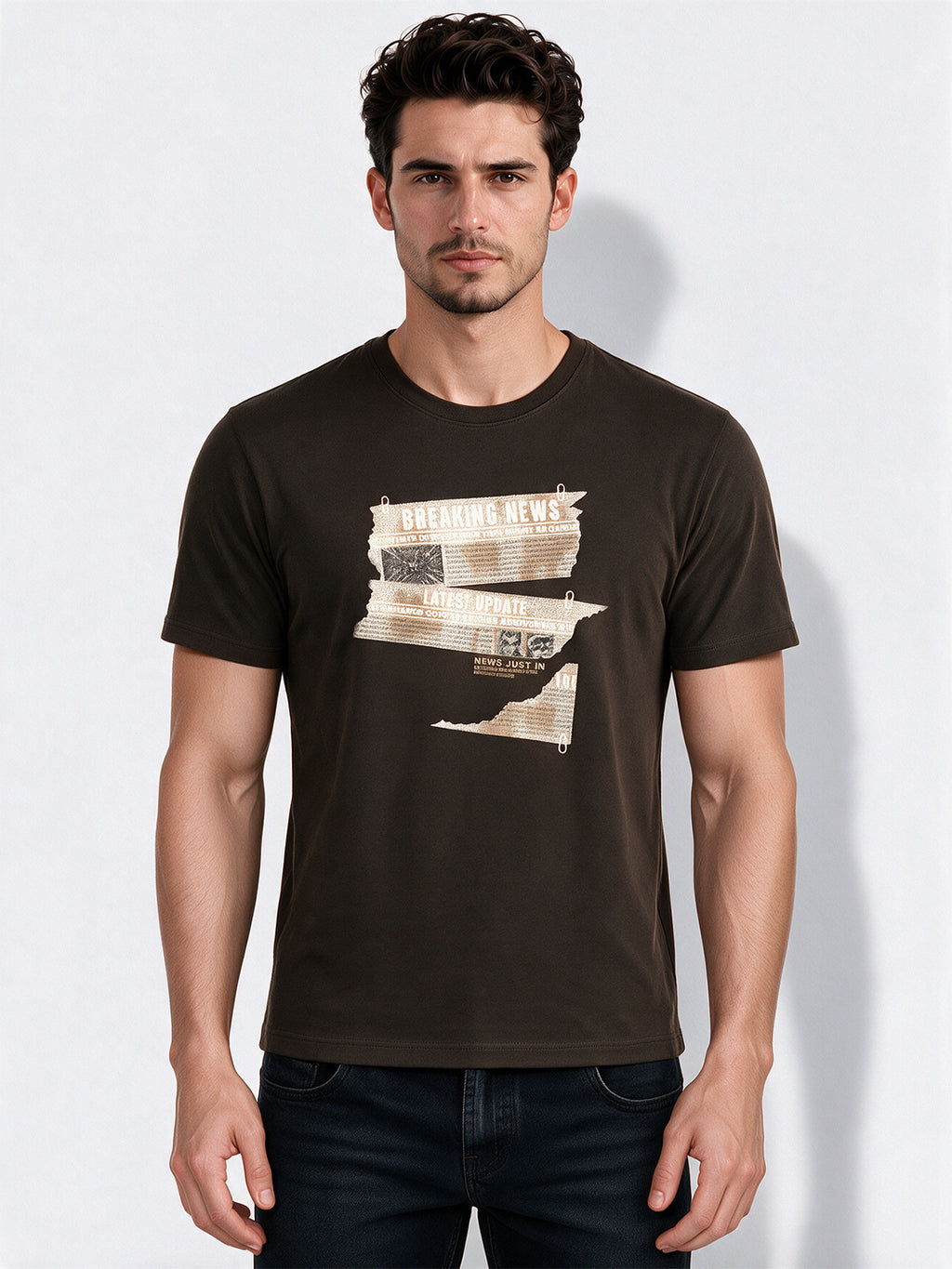 Men's Cotton Blend Printed Round Neck Regular Fit T-Shirt