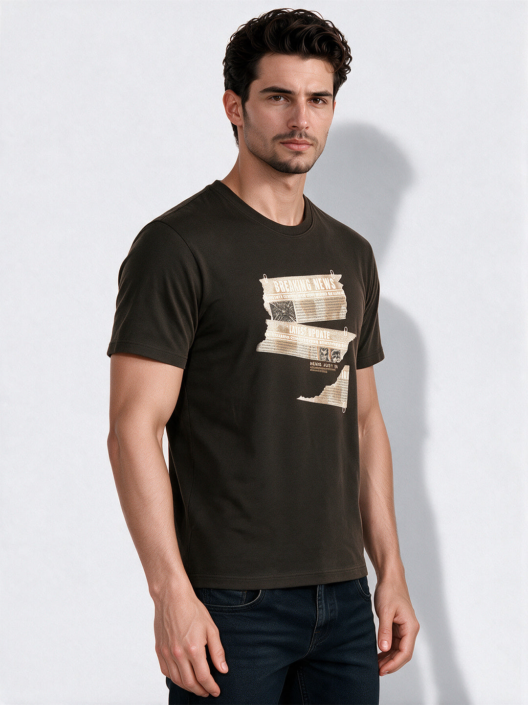 Men's Cotton Blend Printed Round Neck Regular Fit T-Shirt