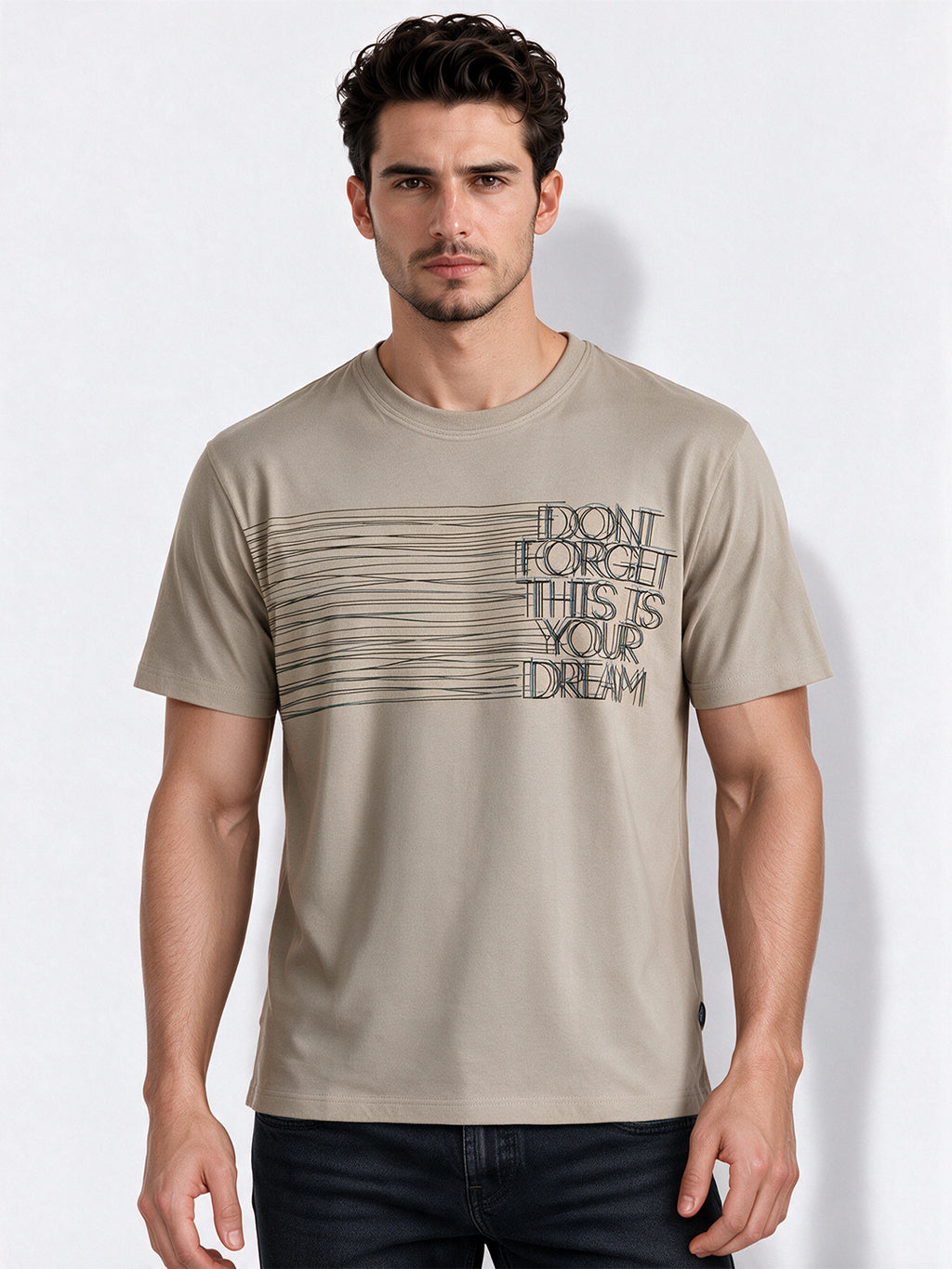 Men's Cotton Blend Printed Round Neck Regular Fit T-Shirt