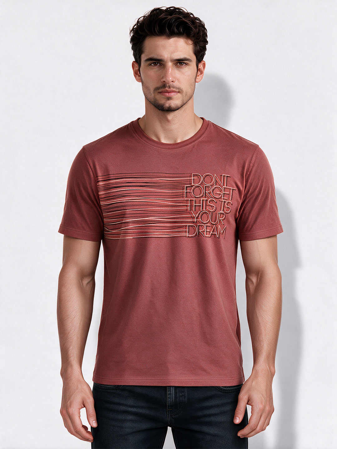 Men's Cotton Blend Printed Round Neck Regular Fit T-Shirt