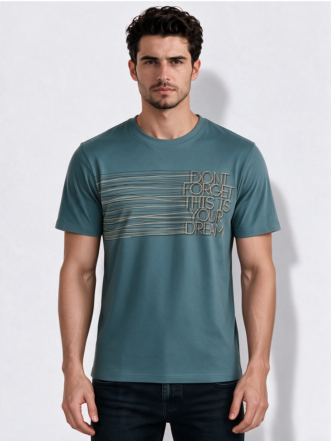 Men's Cotton Blend Printed Round Neck Regular Fit T-Shirt