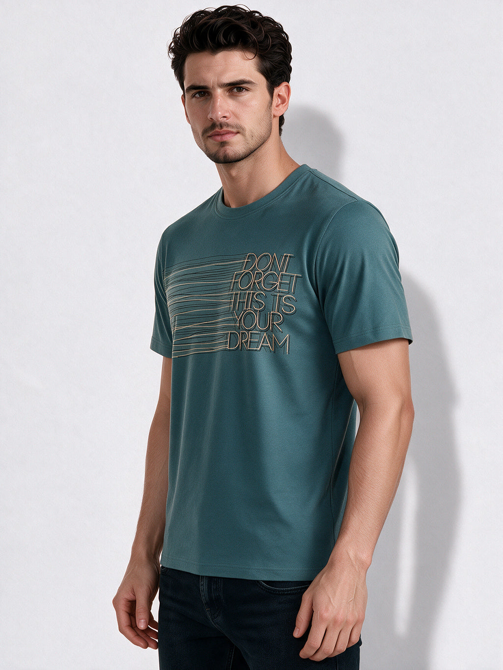 Men's Cotton Blend Printed Round Neck Regular Fit T-Shirt