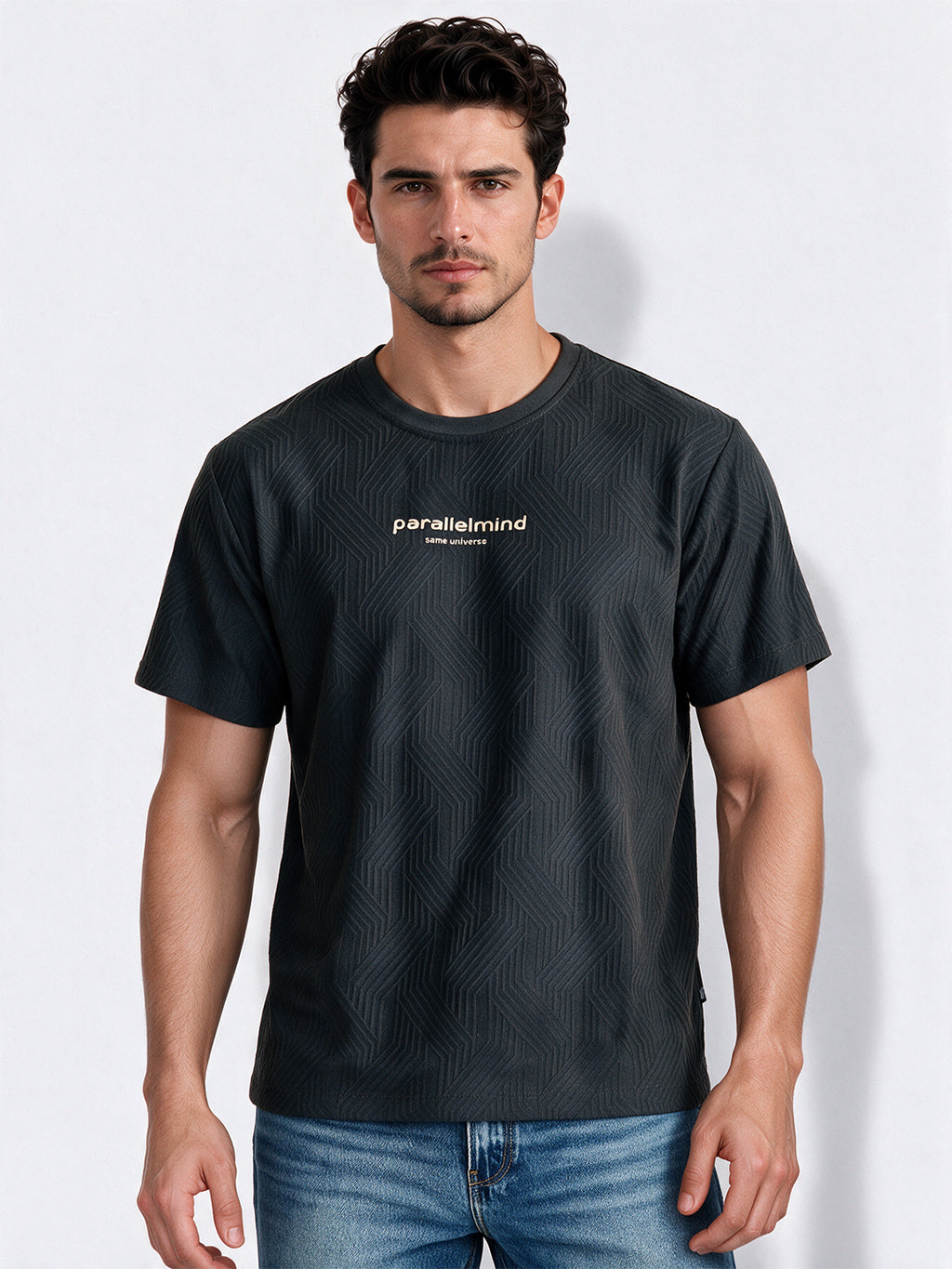 Men's Blended Jacquard Round Neck Regular Fit T-Shirt