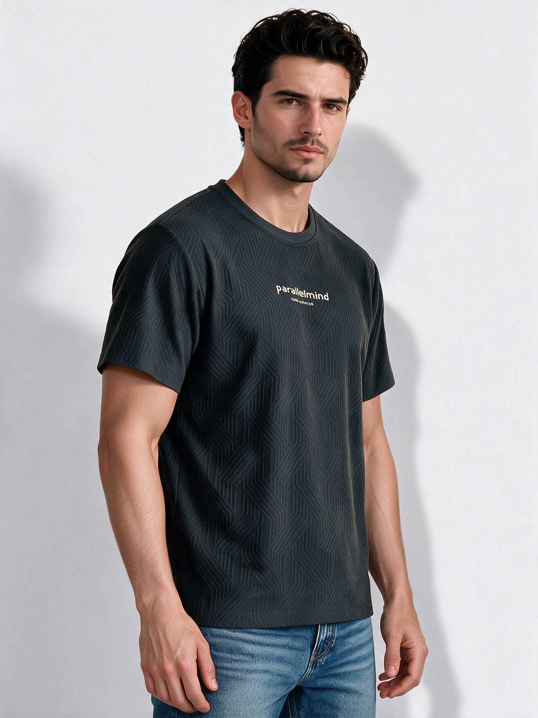 Men's Blended Jacquard Round Neck Regular Fit T-Shirt