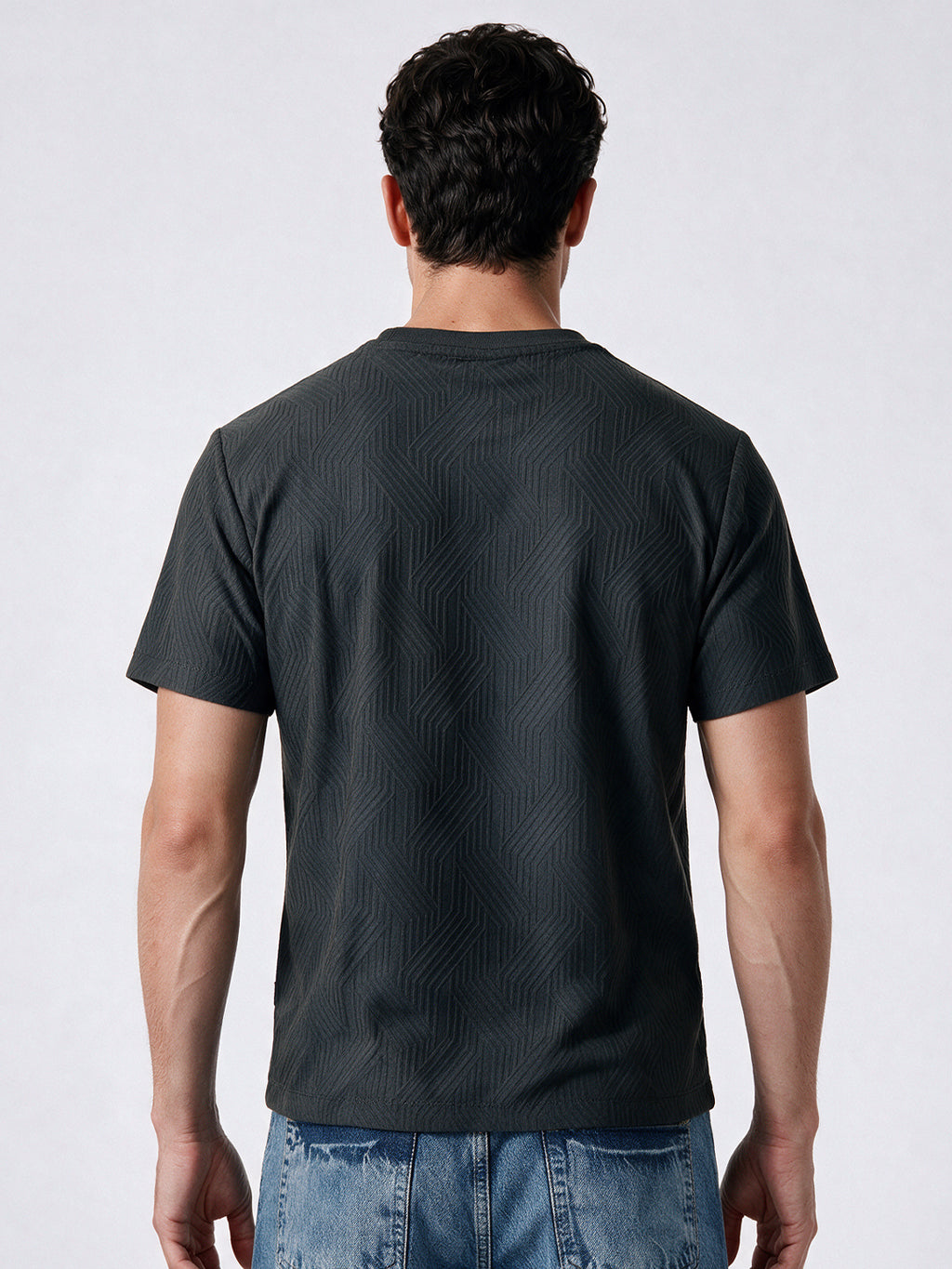 Men's Blended Jacquard Round Neck Regular Fit T-Shirt