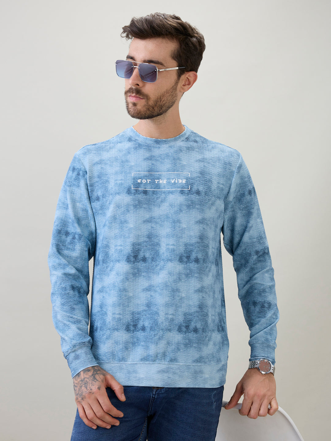 Men's Typography Printed Round Neck Full Sleeve Regular Fit T-Shirt
