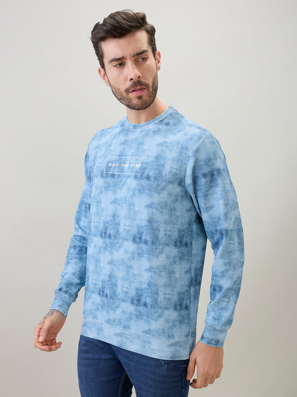 Men's Typography Printed Round Neck Full Sleeve Regular Fit T-Shirt