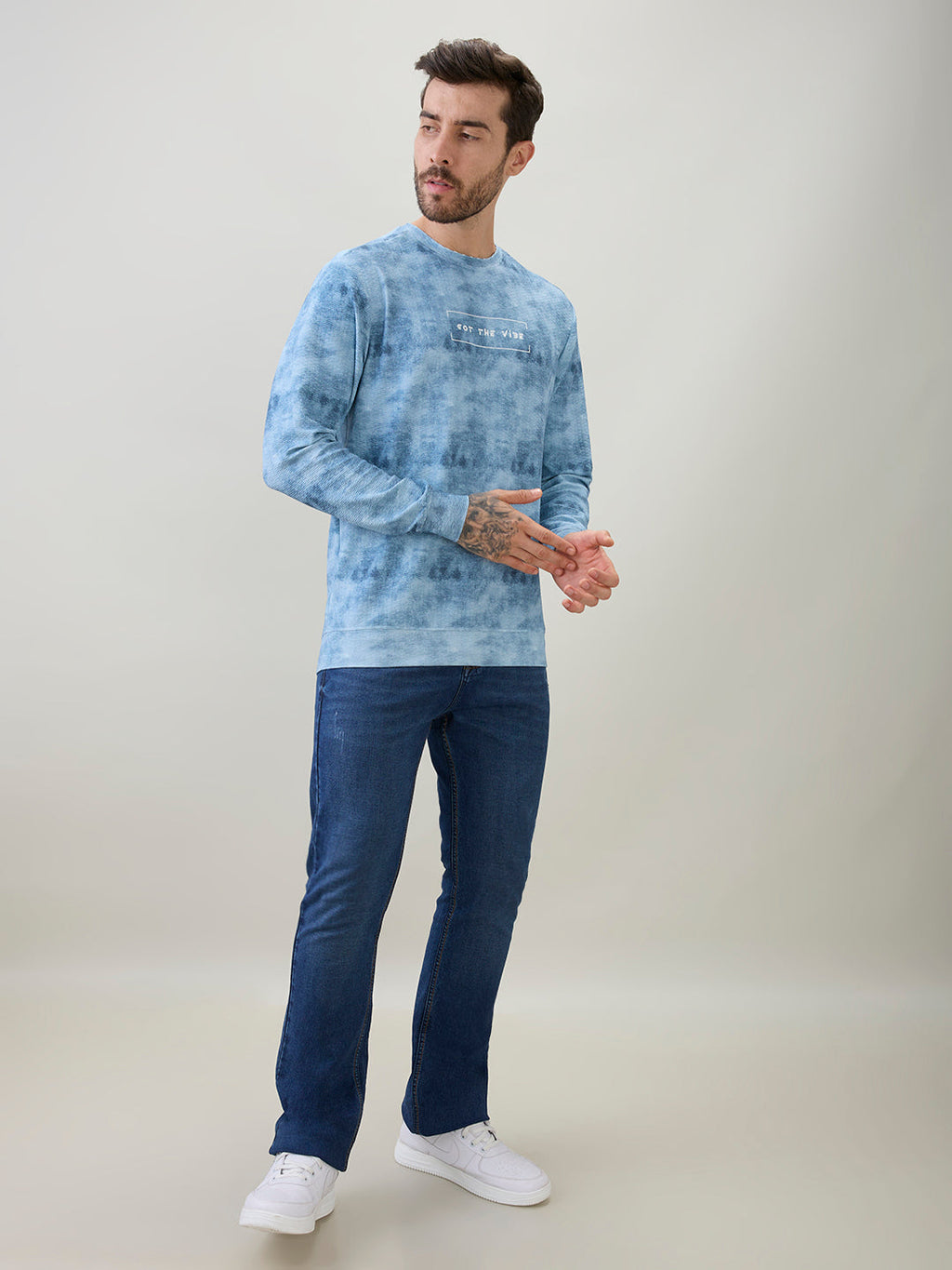 Men's Typography Printed Round Neck Full Sleeve Regular Fit T-Shirt