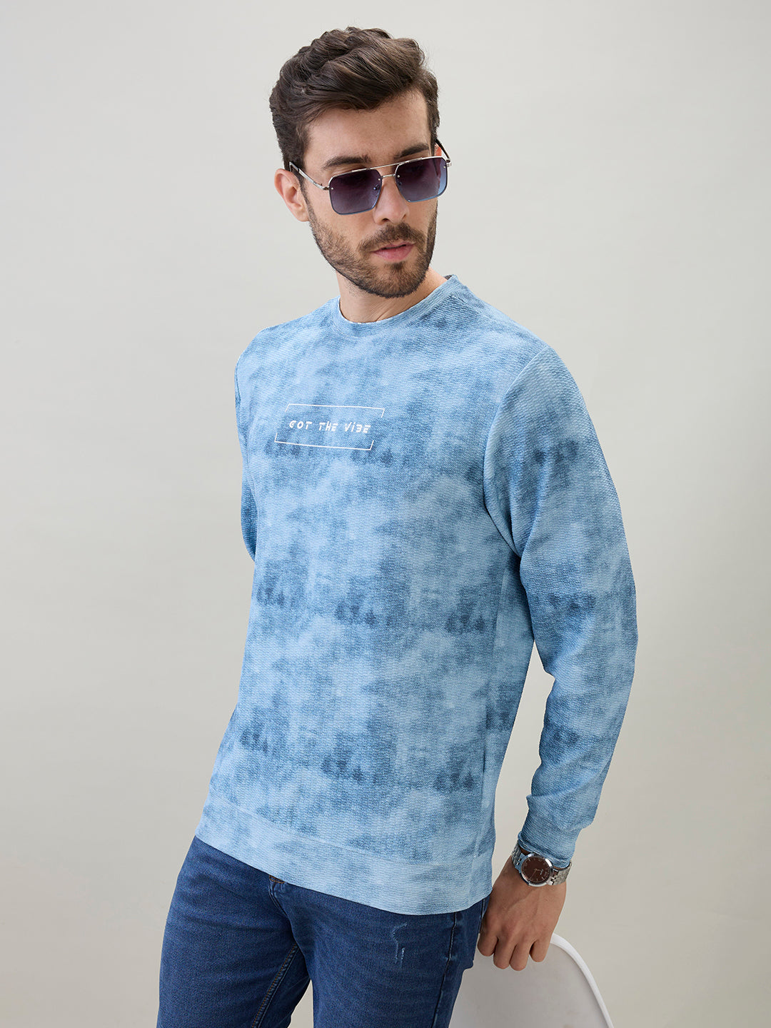 Men's Typography Printed Round Neck Full Sleeve Regular Fit T-Shirt