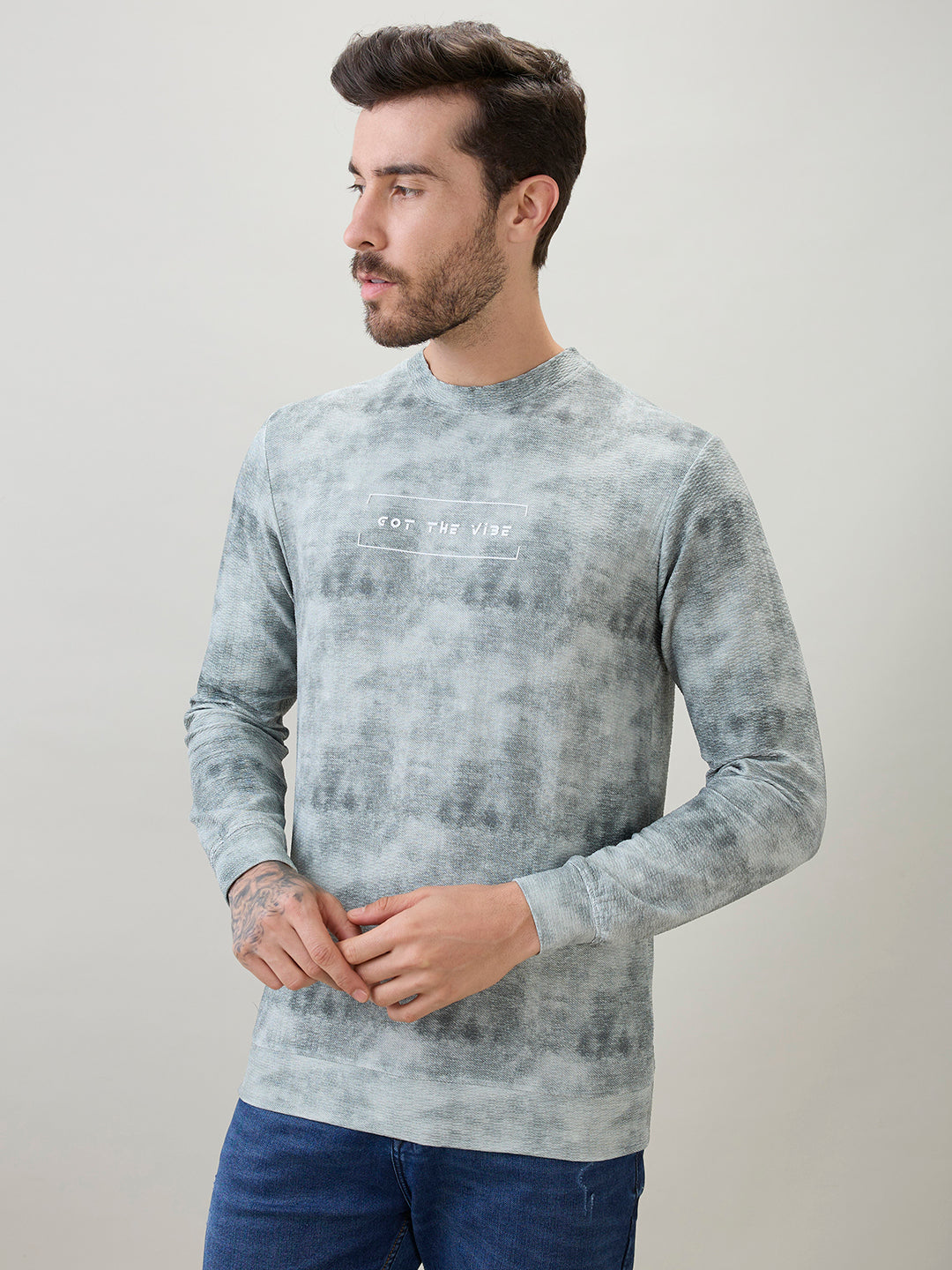 Men's Typography Printed Round Neck Full Sleeve Regular Fit T-Shirt Secondary image