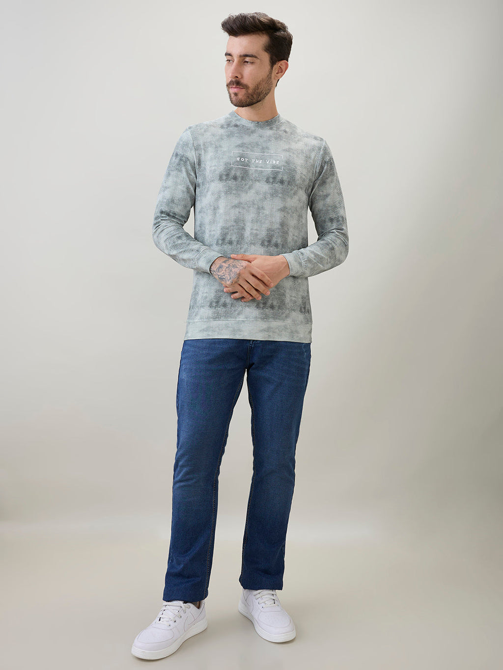 Men's Typography Printed Round Neck Full Sleeve Regular Fit T-Shirt
