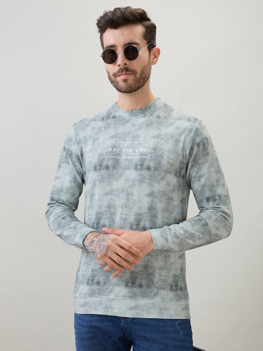 Men's Typography Printed Round Neck Full Sleeve Regular Fit T-Shirt